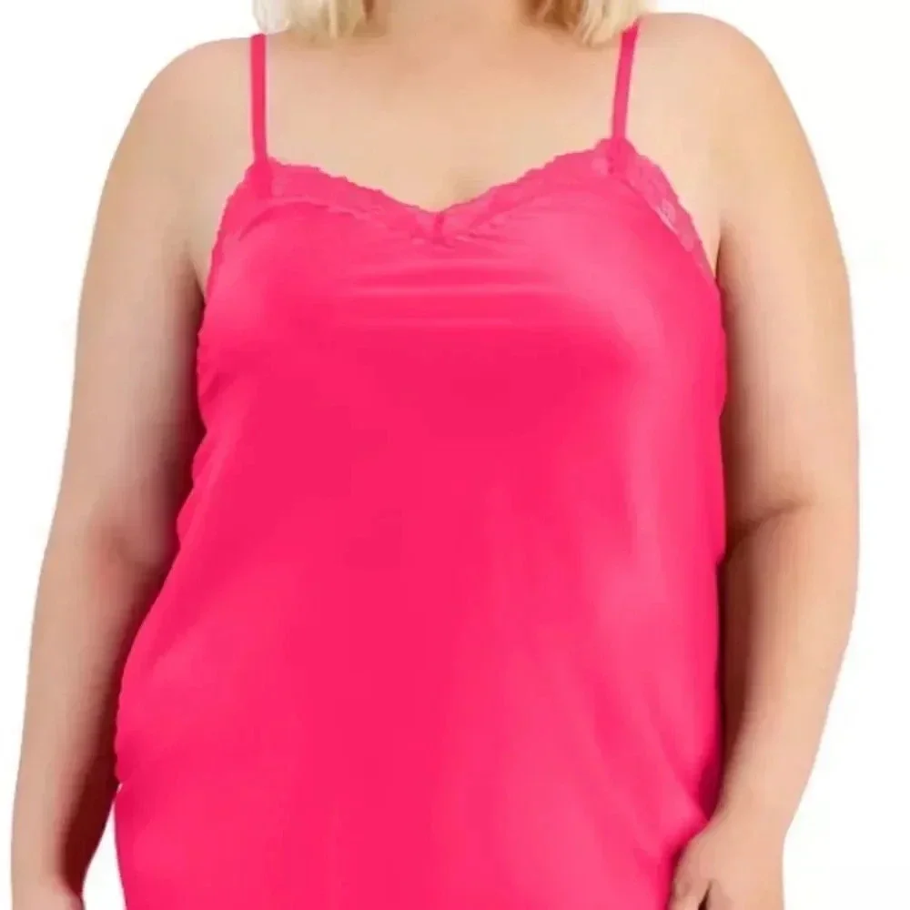 Plus Size Lace-Trim Satin Chemise 3X